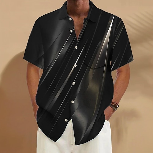 Herren Geometrisch Farbverlauf Abstrakte Kunst Hemd Sommerhemd Knopfhemd Kurzarm Modisch lässig Outdoor Urlaub Alltagskleidung Sommer Frühling Umlegekragen 3D-Druck Hemden mit Kragen Eine Tasche vorne Image