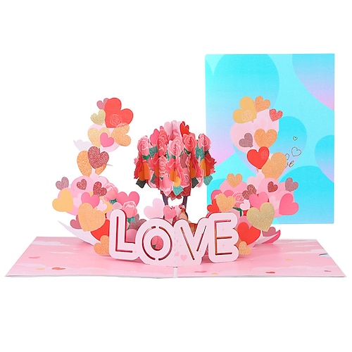 3D Liebe Herz Pop-Up-Karte pinke Geschenke Verlobungen Ehefrau Freund Ehemann Freundin 1 Karte 1 Umschlag Image
