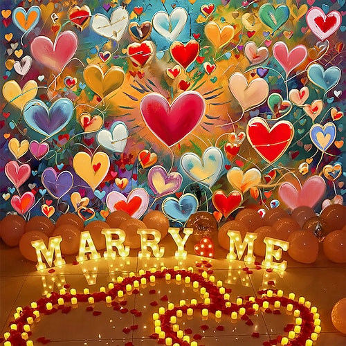 Valentinstag Tapisserie Banner Decke Rose Liebe Herz Niedlich Romantisch 3D Party Wohnzimmer Hintergründe aufnehmen Dekoration für Heiratsanträge Wohndeko Image