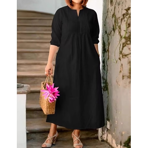 Damen Midikleid Sommerkleid A Linie Kleid Lässig Strand Party Lässiger Schnitt Einfach Halbarm Rundhalsausschnitt Schwarz Leicht Braun Grün Sommer Frühling Image