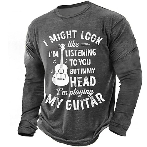 Ich sehe vielleicht so aus, als würde ich dir zuhören, aber in Gedanken spiele ich Gitarre. Lustiges Langarmshirt mit Spruch, Vintage-Musikmotiv, humorvolles Geschenk für Musiker, Größen S, M, L, XL,