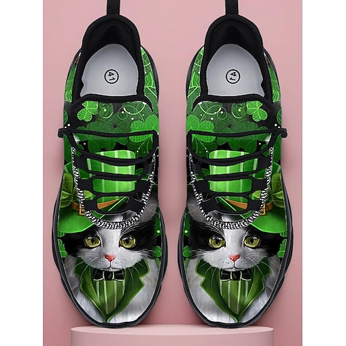 Herren-Sneaker im St. Patrick's Day-Design – grünes Kleeblatt- und Katzenmotiv, bequem, perfekt für St. Patrick's Day-Partys und andere festliche Anlässe. Image