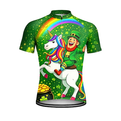 Männer St. Patrick Jersey Fahrradsporttrikot Downhill-Trikot Regenbogen Vierblättriger Kleeblatt Oktoberfest Bier Kurzarm Bike T-Shirt Top mit 3 Rückentaschen UV-beständig schnelltrocknend mit Image