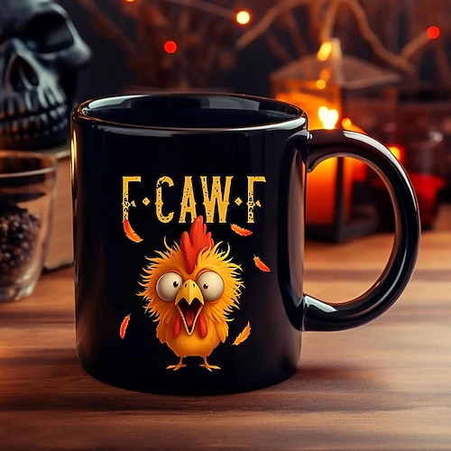 f-caw-f lustige Huhn Becher humorvolle Hahn Kaffeetasse Gag Weihnachtsgeschenk für Freunde Keramik-Teetasse für die Familie, für Büro, Küche, Geburtstag, Weihnachten oder als lustige Geschenkidee Image