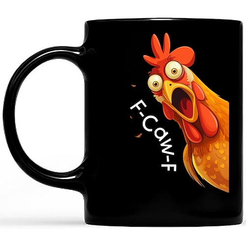 f-caw-f lustige Huhn Becher humorvolle Hahn Kaffeetasse Gag Weihnachtsgeschenk für Freunde Keramik-Teetasse für die Familie, für Büro, Küche, Geburtstag, Weihnachten oder als lustige Geschenkidee Image