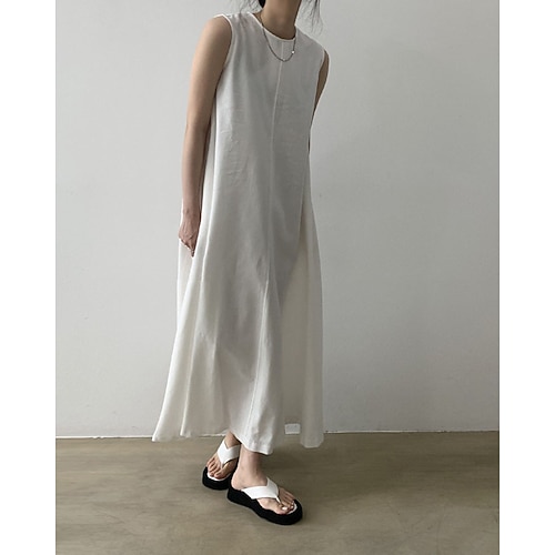 Damen Langes Kleid Maxikleid Baumwoll-Leinen-Kleider Shiftkleid Sommerkleid Freizeitkleid Elegant Mode Modern Täglich Urlaub Ausgehen Normale Passform Lässiger Schnitt Einfach Ärmellos Image
