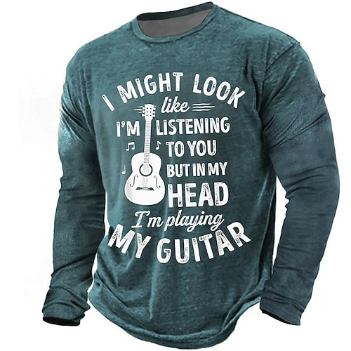 Ich sehe vielleicht so aus, als würde ich dir zuhören, aber in Gedanken spiele ich Gitarre. Lustiges Langarmshirt mit Spruch, Vintage-Musikmotiv, humorvolles Geschenk für Musiker, Größen S, M, L, XL,