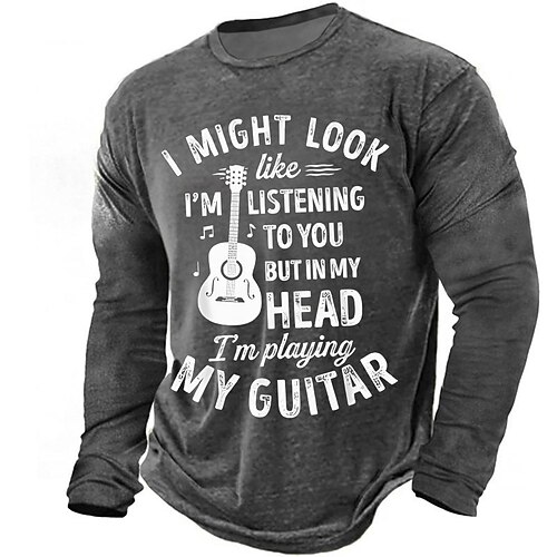 Ich sehe vielleicht so aus, als würde ich dir zuhören, aber in Gedanken spiele ich Gitarre. Lustiges Langarmshirt mit Spruch, Vintage-Musikmotiv, humorvolles Geschenk für Musiker, Größen S, M, L, XL,