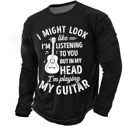 Ich sehe vielleicht so aus, als würde ich dir zuhören, aber in Gedanken spiele ich Gitarre. Lustiges Langarmshirt mit Spruch, Vintage-Musikmotiv, humorvolles Geschenk für Musiker, Größen S, M, L, XL, Image