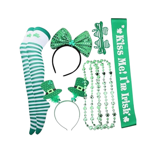 Grünes Accessoires-Set für Damen zum St. Patrick's Day – Stirnband „Kiss Me I'm Irish", Strümpfe, Halskette mehr für festliche Anlässe Image