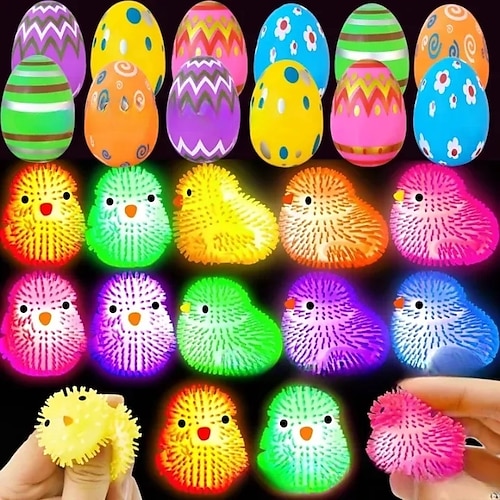 12er-Pack gefüllte Ostereier mit leuchtenden Küken-Pufferbällen, Stressabbau-Spielzeug, sensorische Quetschbälle für Kinder, Jungen und Mädchen, ideal als Osterkorbfüller, Mitbringsel für die Image