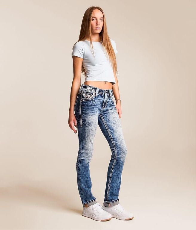Lainna Mid-Rise Straight Stretch Jean - Blue - Rock Revival Jeans