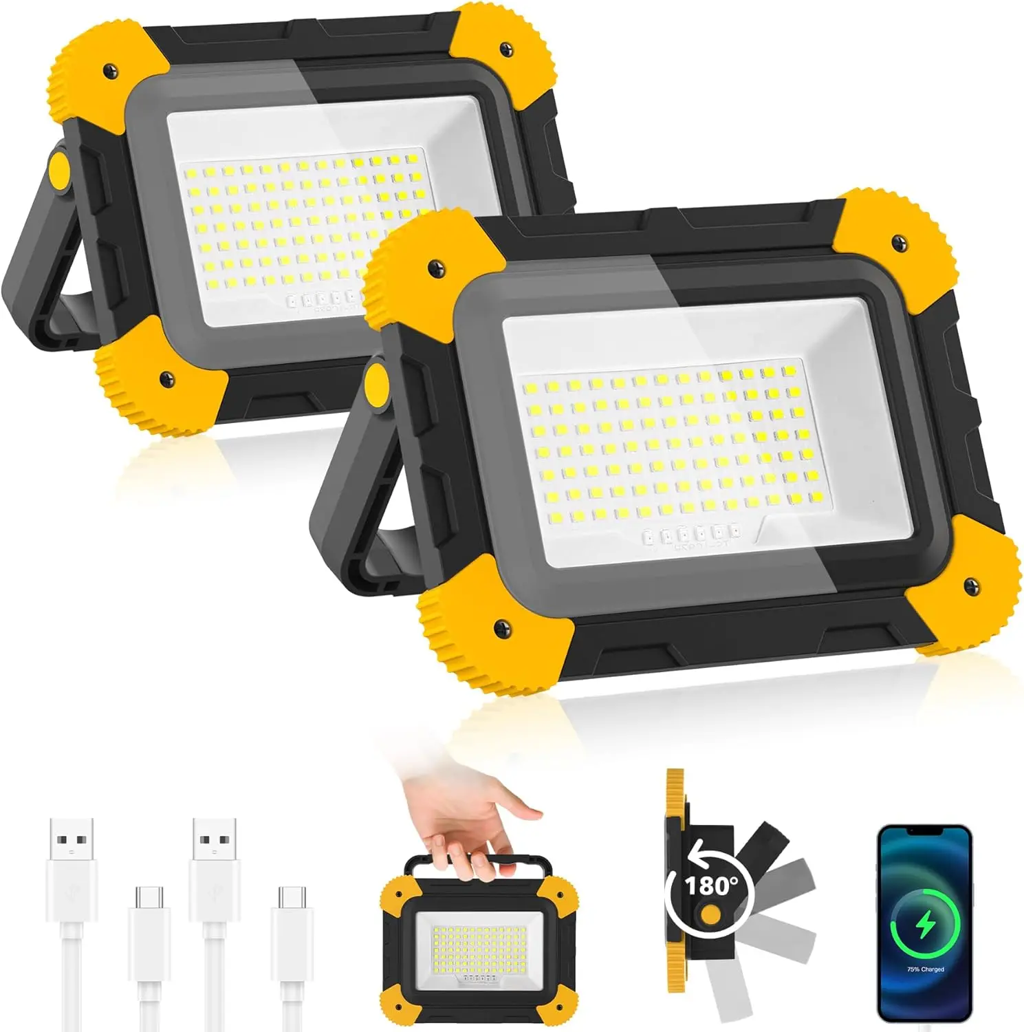 LED-Arbeitsscheinwerfer, 5 Modi, tragbares Bau-Flutlicht, wiederaufladbare Campinglampe für den Notfall vor Ort, Garage, Werkstatt, Angeln