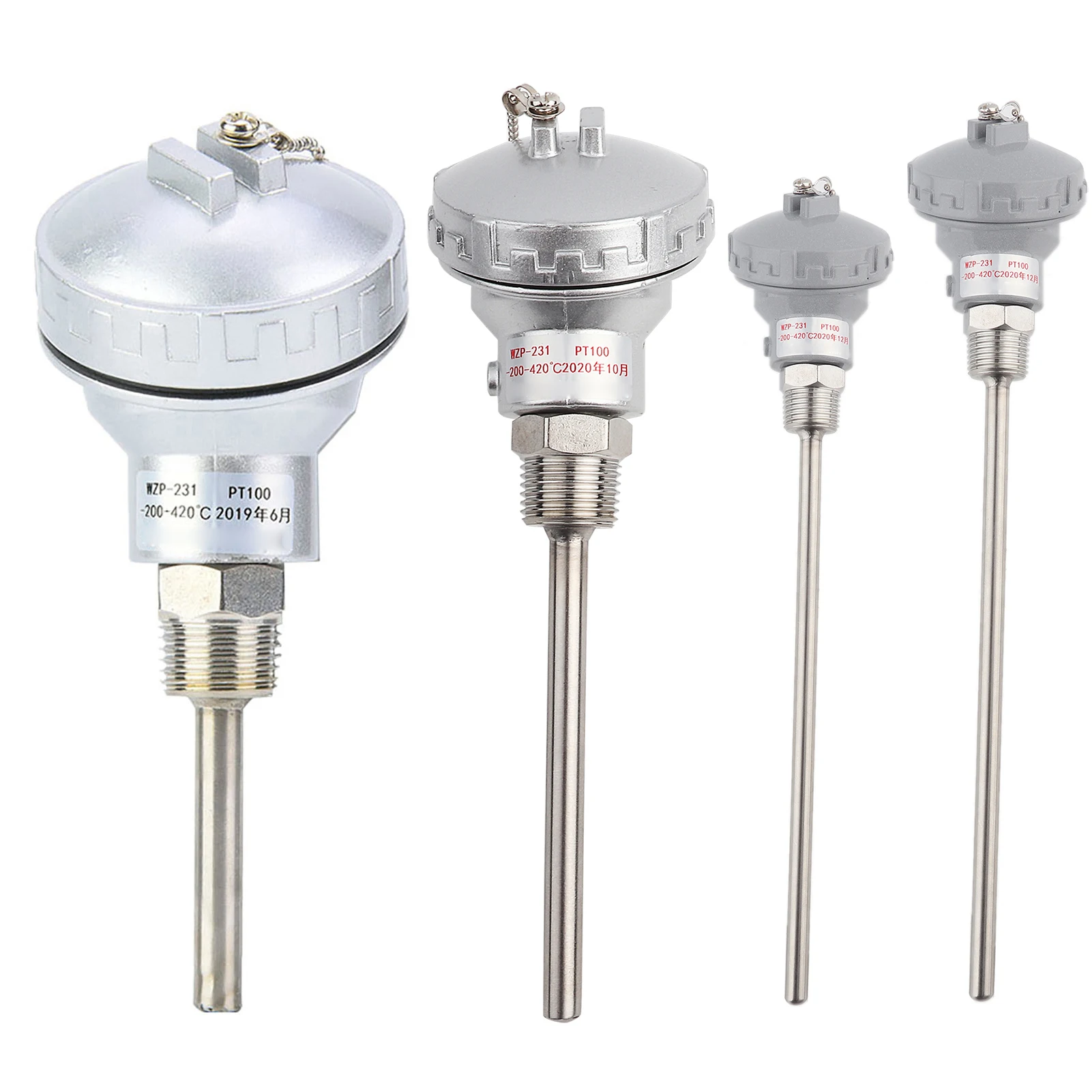 RTD PT100 50/100/200 mm Temperatursensor-Sonde, 1/2 Zoll NPT-Gewinde, Thermoelement, Edelstahl-Anschlusskopf, Messzugang Image