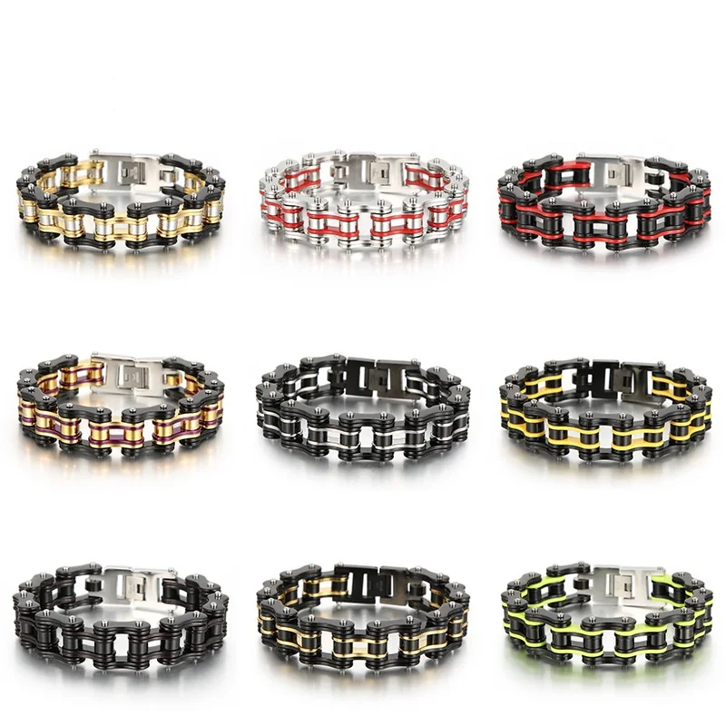 Punk Rot Blau Biker Bike Kette Armbänder Männer Frauen Orange Titan Edelstahl Fahrrad Motorrad Armband Armreif Schmuck