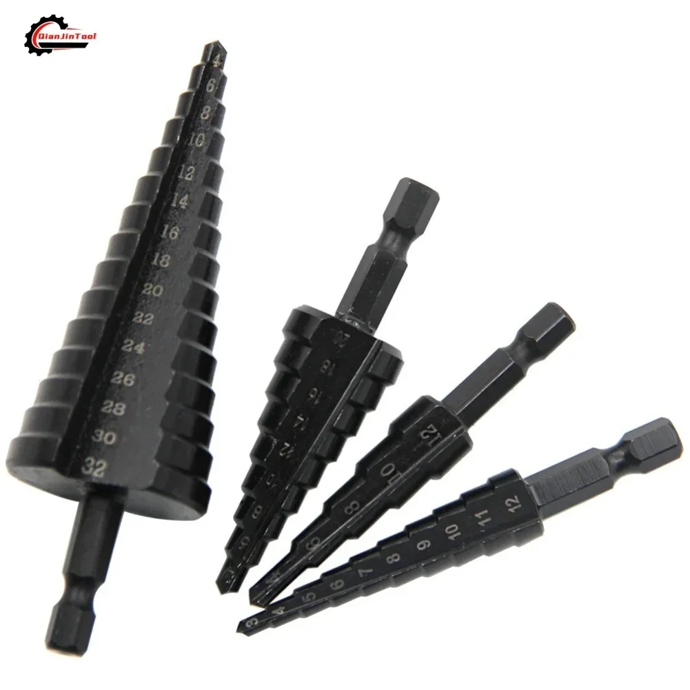 3 pezzi punta da trapano HSS codolo esagonale scanalatura diritta punta da trapano passo nero 3-12/4-12/4-20/4-32mm set di strumenti per trapano a torre alesatrice