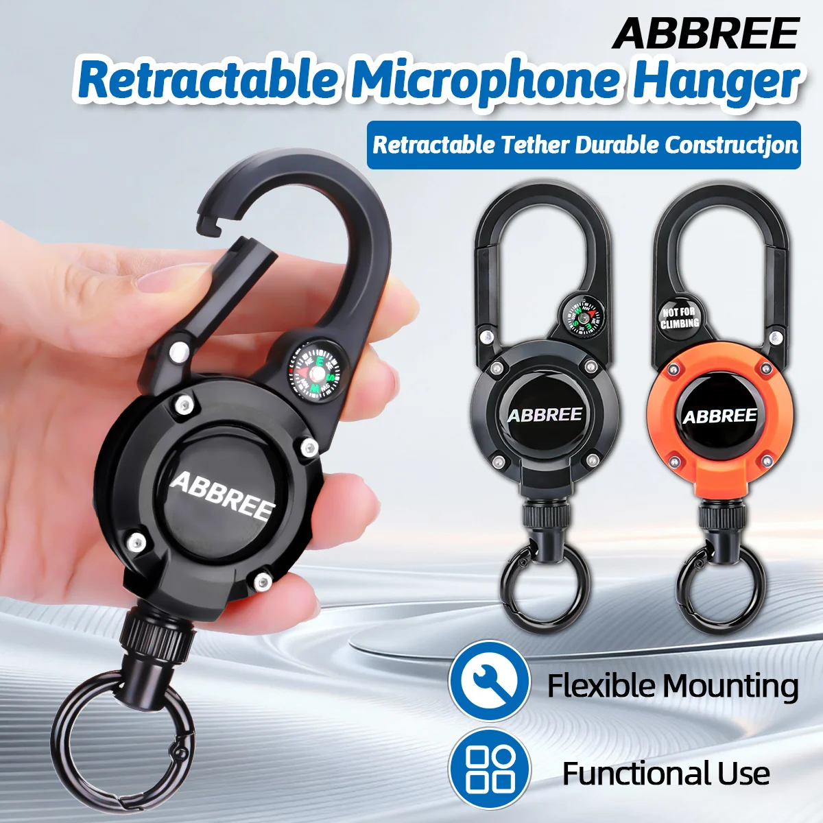 ABBREE Einziehbare, robuste Zugrolle, Karabiner, Schlüsselanhänger, starke Stahldrahtseil-Schnalle, Outdoor-Mikrofon-Aufhänger, Klettern Image