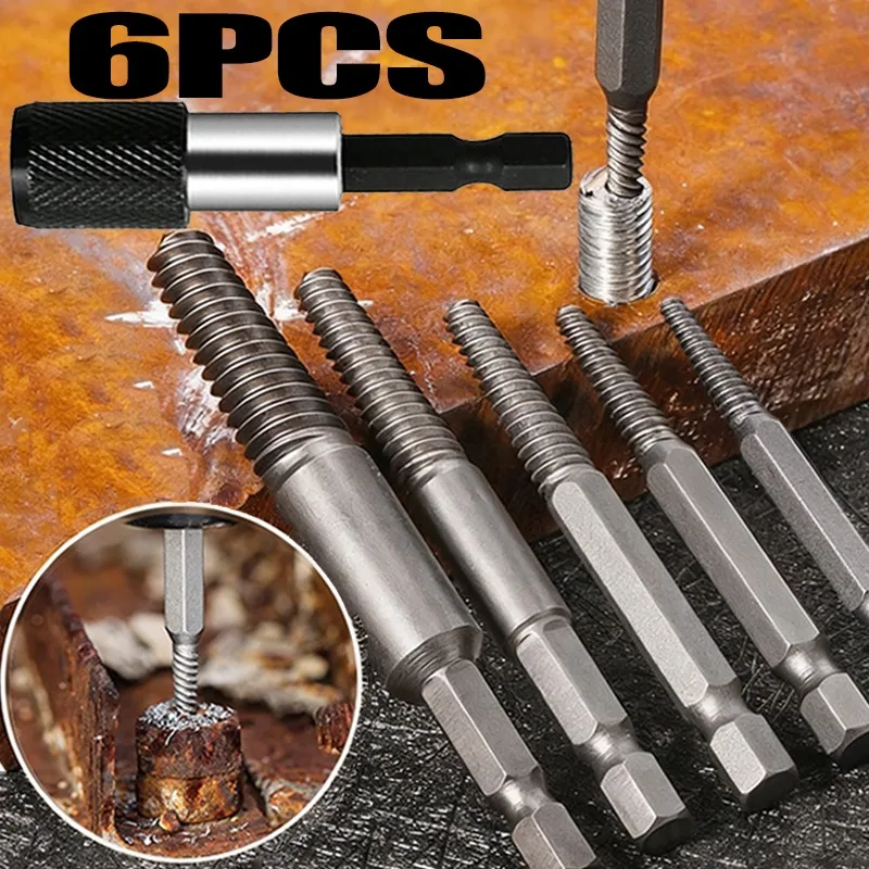 Screw Remover Extractor Center Drill Bits Carbon Steel Guide Set Broken Damaged Pipe Stud Bolt Remover Hex Shank Spanner Tools