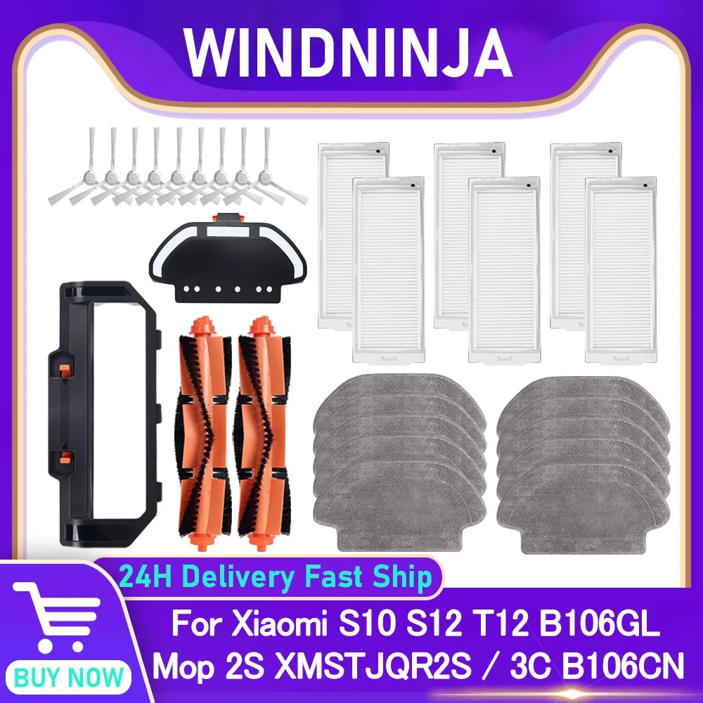 Für Xiaomi S10 S12 T12 B106GL Mopp 2S XMSTJQR2S 3C B106CN Roboter Vakuum Zubehör Wichtigsten Seite Pinsel Hepa-Filter mopp Tuch Teile Image