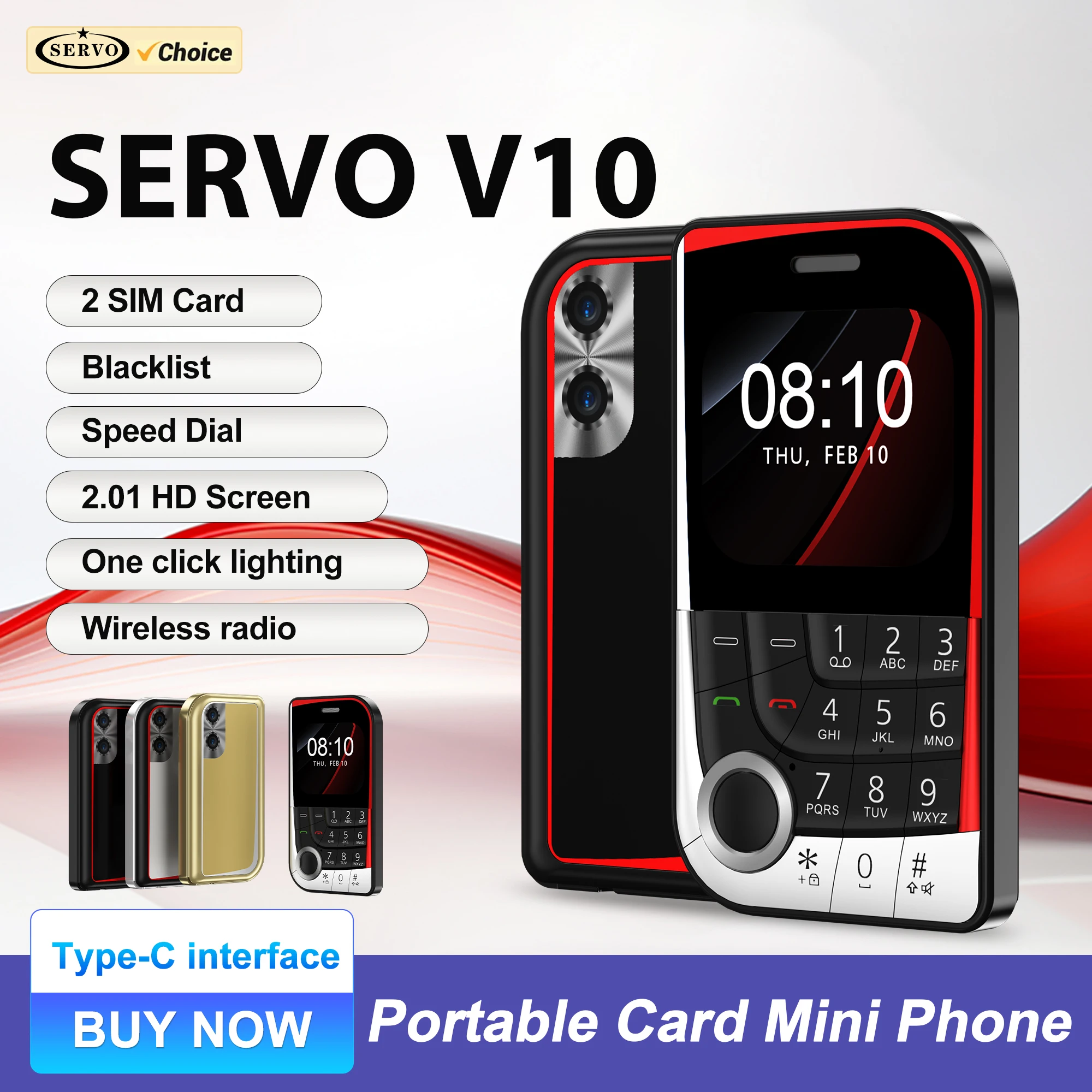 SERVO V10 Karte Handy 2,01" Bildschirm Magic Voice Speed Dial Taschenlampe FM Radio MP4 Player 2G GSM Dual SIM Kleine Handys Image