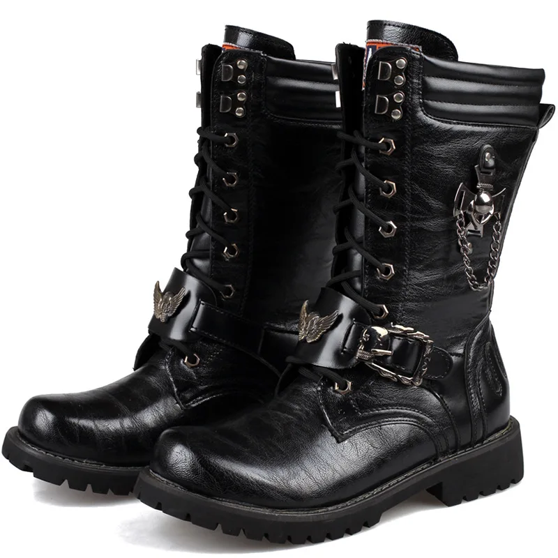 Männer Mode Motorrad Stiefel Mid-Calf Militär Kampfs tiefel Gothic Gürtel Punk Stiefel Männer Turnschuhe Schuhe Hightop Freizeit stiefel