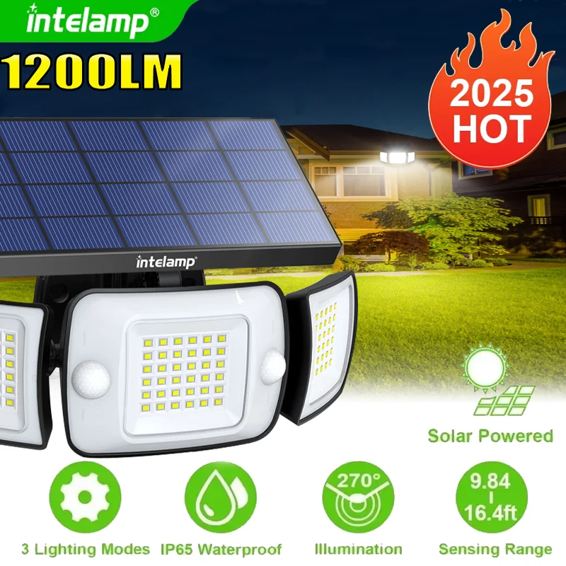 1200LM lumière LED solaire lumière du soleil extérieure puissante capteur de mouvement extérieur lampe solaire étanche lumières de jardin mur cour lampe