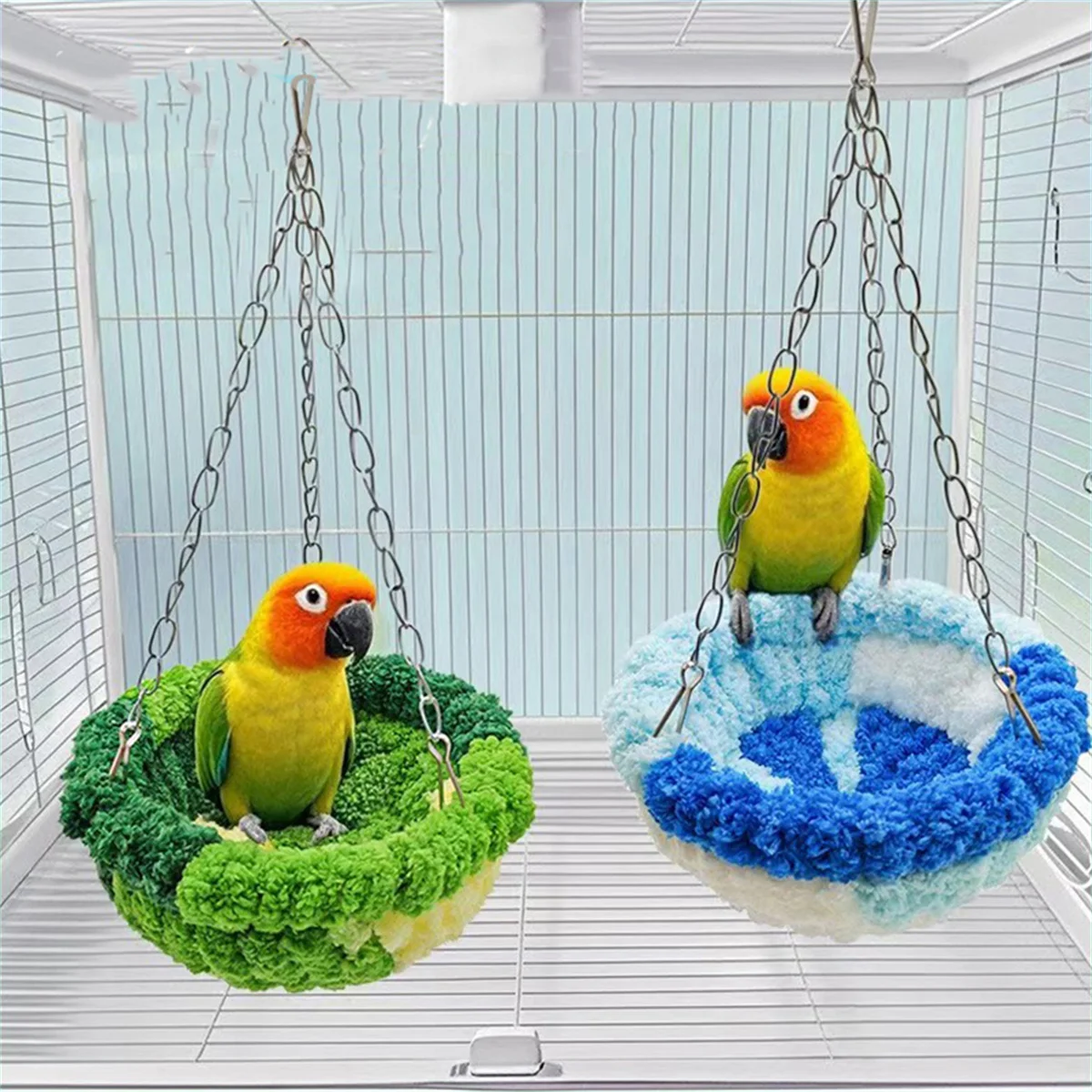 1 Papageien-Nest, Vogelnest, Schlafnest, Waldstil, Hängematte, Vogelkäfig, Hängesest, Plüsch-Nest, kleines Vogelzubehör, Schaukel, warmer Vogel Image
