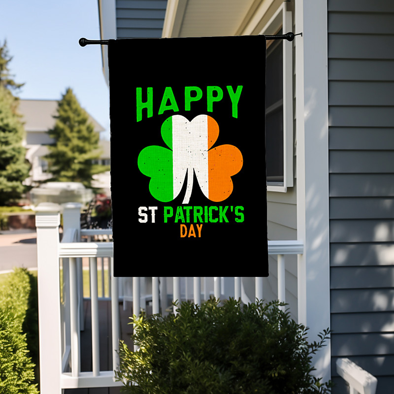 Saint Patrick's Day Garden Flag 12x18Inch Outdoor Decorations Welcome Garden Patio Flag Lucky Shamrocks Pot of Gold Gnomes Yard Flag Double Sided Holiday Outdoor Flags 1pc