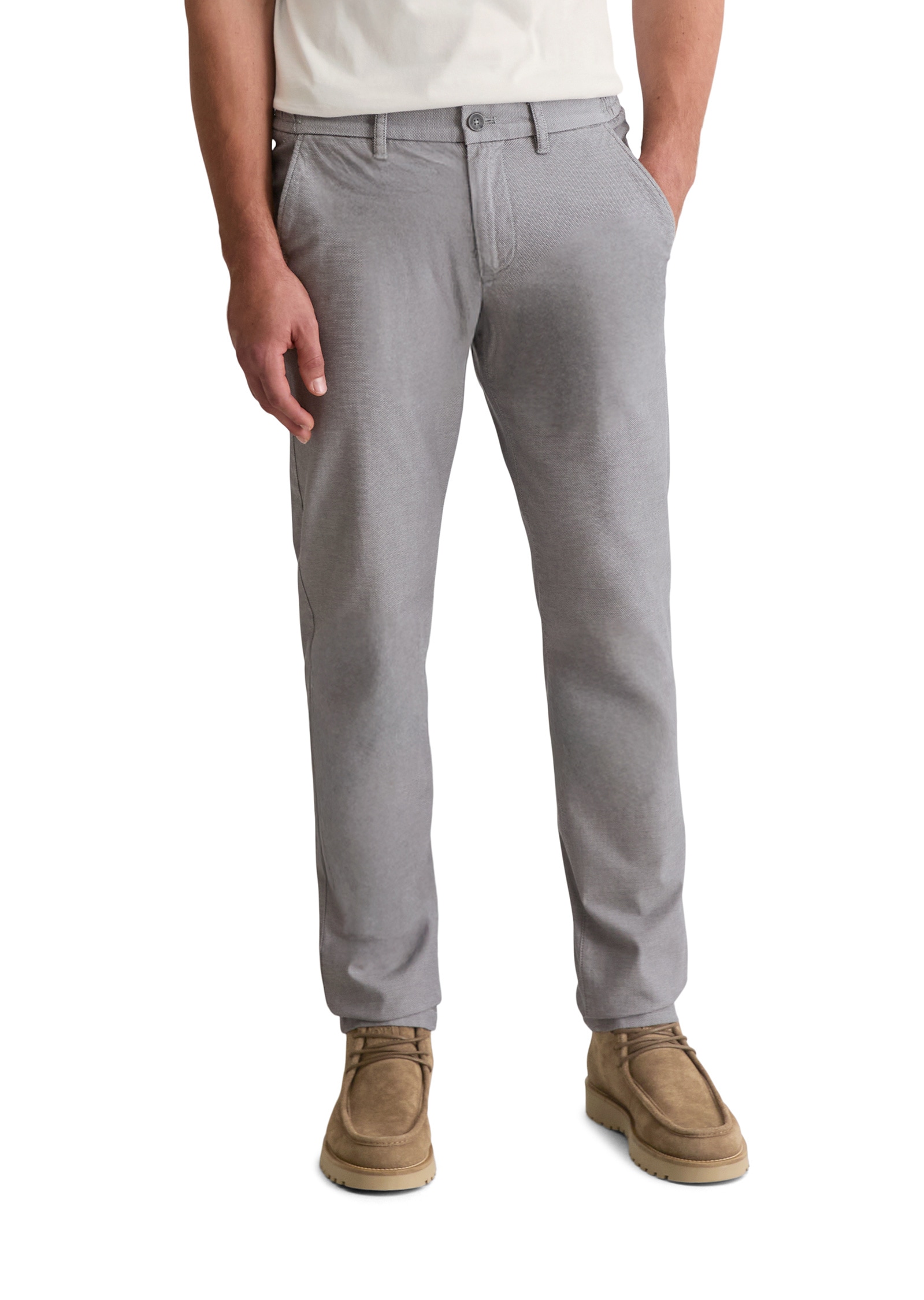 Chinohose MARC O'POLO "aus Two-Tone Organic Cotton Stretch", Herren, Gr. 31, Länge 30, medium grau, Obermaterial: 97% Baumwolle, 3% Elasthan, unifarben, figurbetont normal, Hosen Chinohose