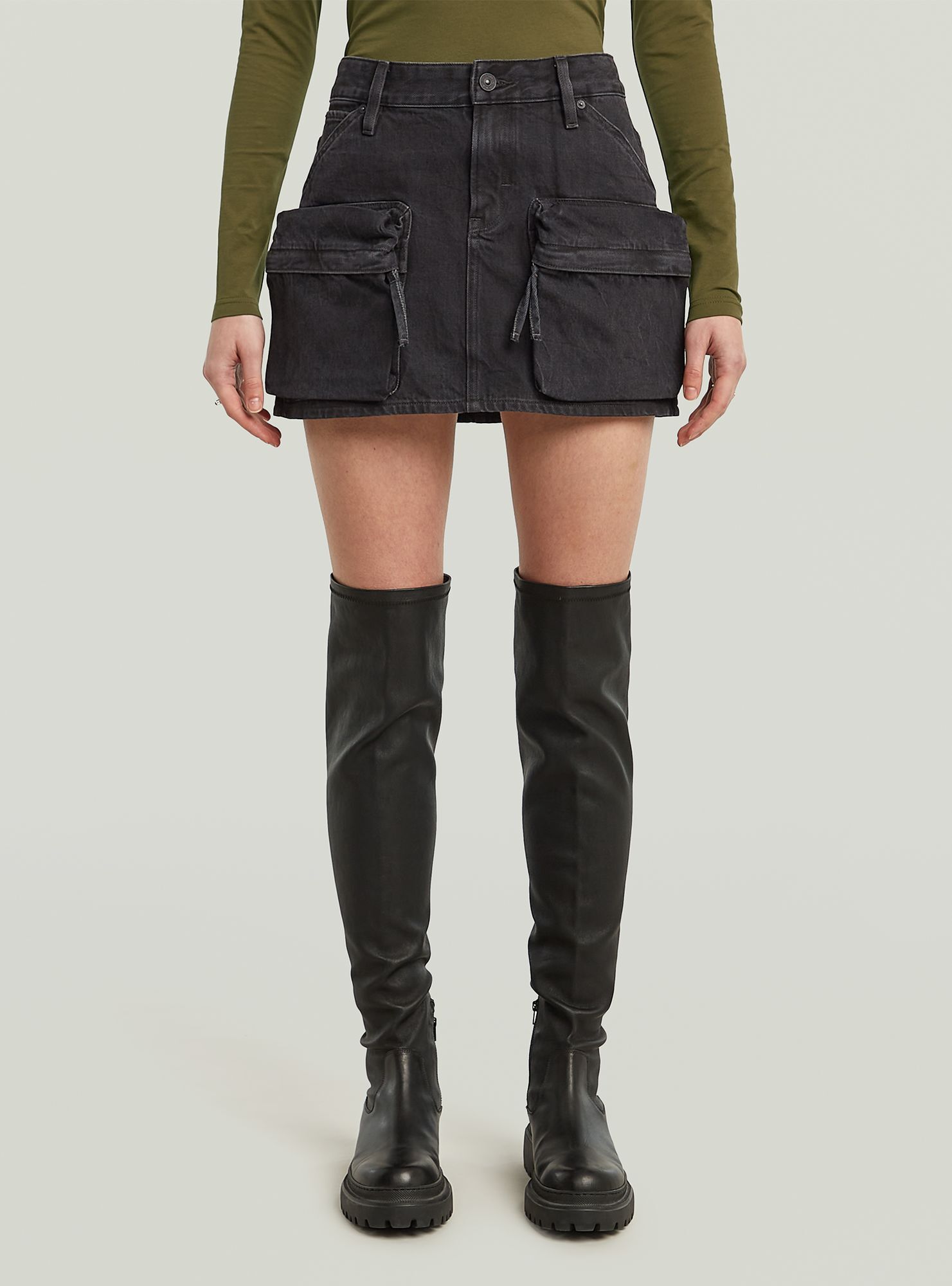 Maxikleid G-STAR "Mini Cargo Rock", Damen, Gr. 29, Normalgrößen, worn in schwarz obsidian, Obermaterial: 25% Baumwolle, Kleider Maxikleid