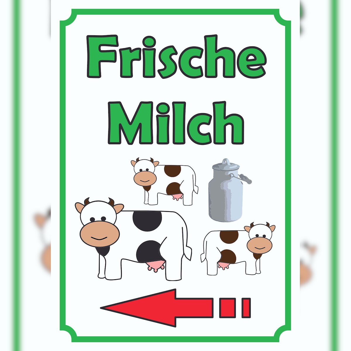 HB-Druck Frische Milch Schild Hochkant mit Pfeil links A3 Rückseite selbstklebend Image