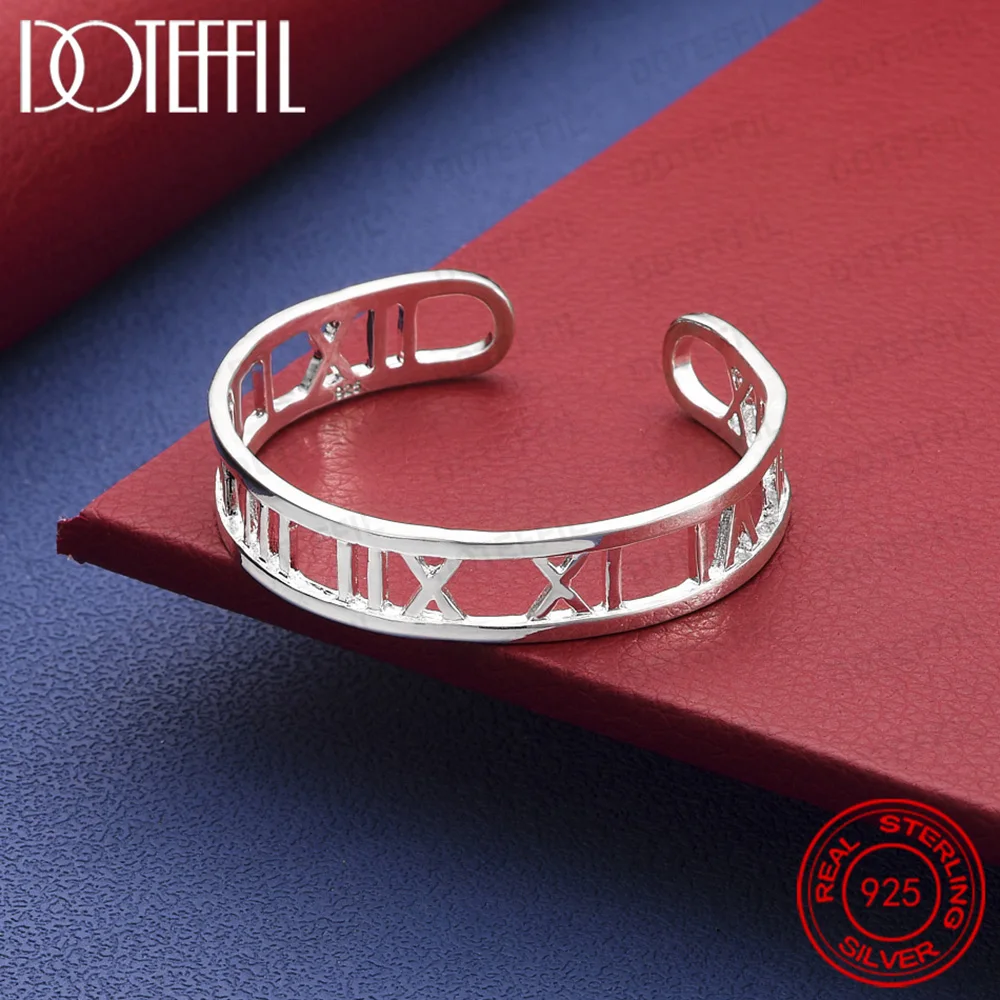 Armreif aus 925er-Sterlingsilber mit römischen Ziffern für Damen und Herren, modisch, Hochzeit, Verlobung, Party, Schmuck Image