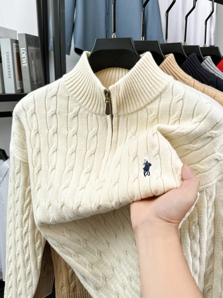 Luxus Pony Stickerei Designer Marke Pullover Männer Neue Mode Jacquard Paul Casual Halb Zipper Stehkragen gestrickte pullover