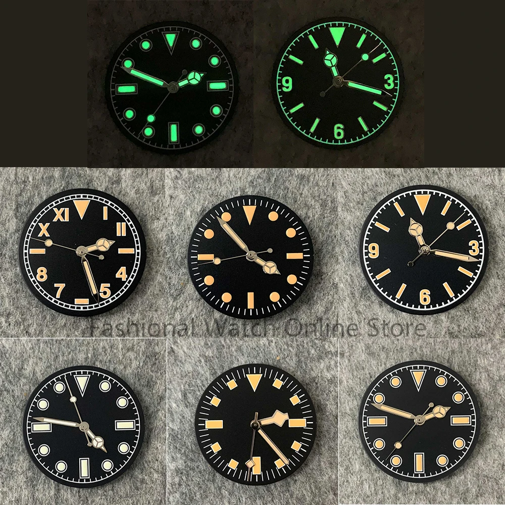 28,5mm Retro-Uhr Zifferblatt + Uhr Hände geändert Zifferblatt grün leuchtende Herren uhr Gesichter Uhren Zubehör für nh35/nh36 Bewegung Image