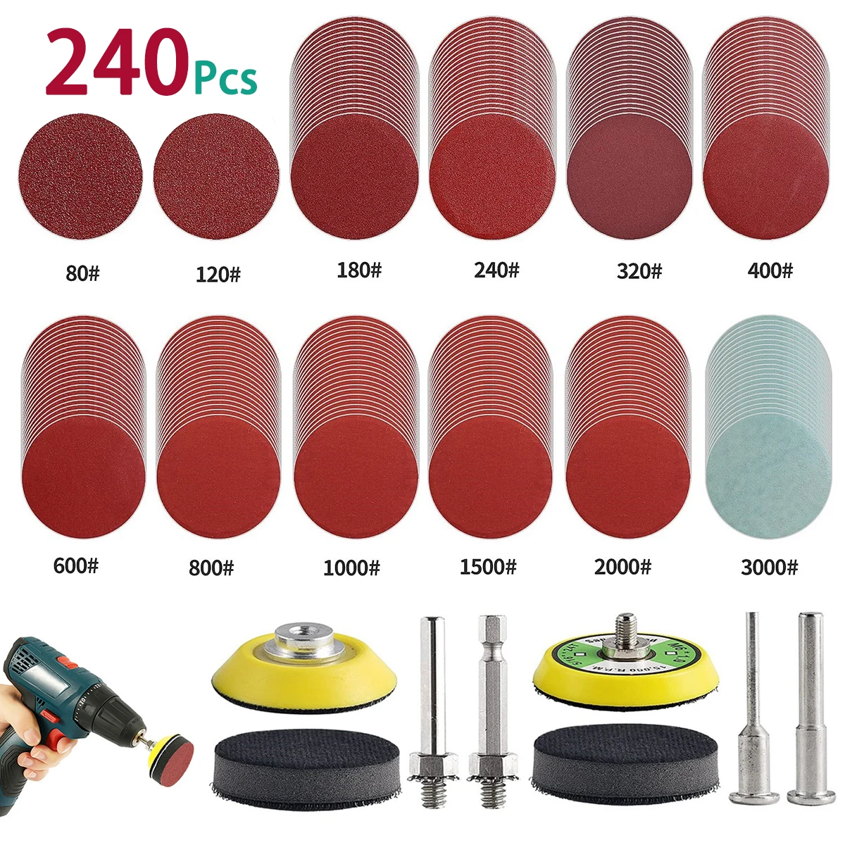 120/240Pcs 2 Zoll 50mm Schleif Scheiben Pads 60-3000 Grit Schleif Polieren Pad Kit Für bohrer Schleifer Dreh Werkzeuge Schleifpapiere Image