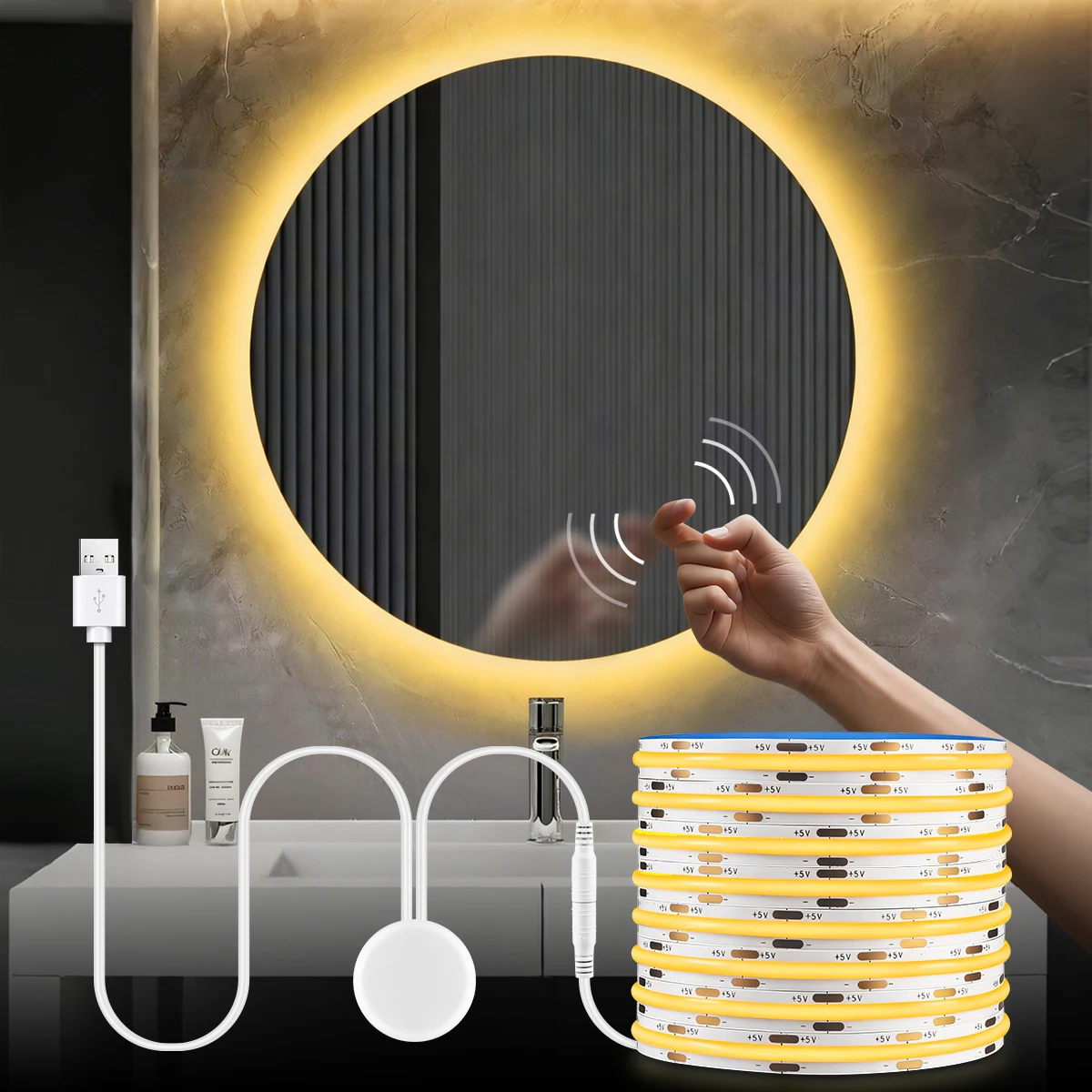 USB 5V LED Eitelkeit Make-Up Spiegel Licht Streifen Schminktisch Zurück Lampe Mit Doppel-tap Aktiviert EIN AUS Vibration sensor Schalter