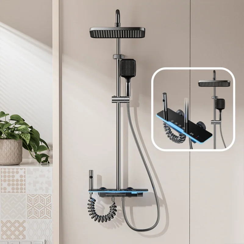Ensemble de douche de salle de bains avec affichage de la température LED, touches de Piano, robinet de bain-douche, système de douche de pluie, accessoires de salle de bains complets