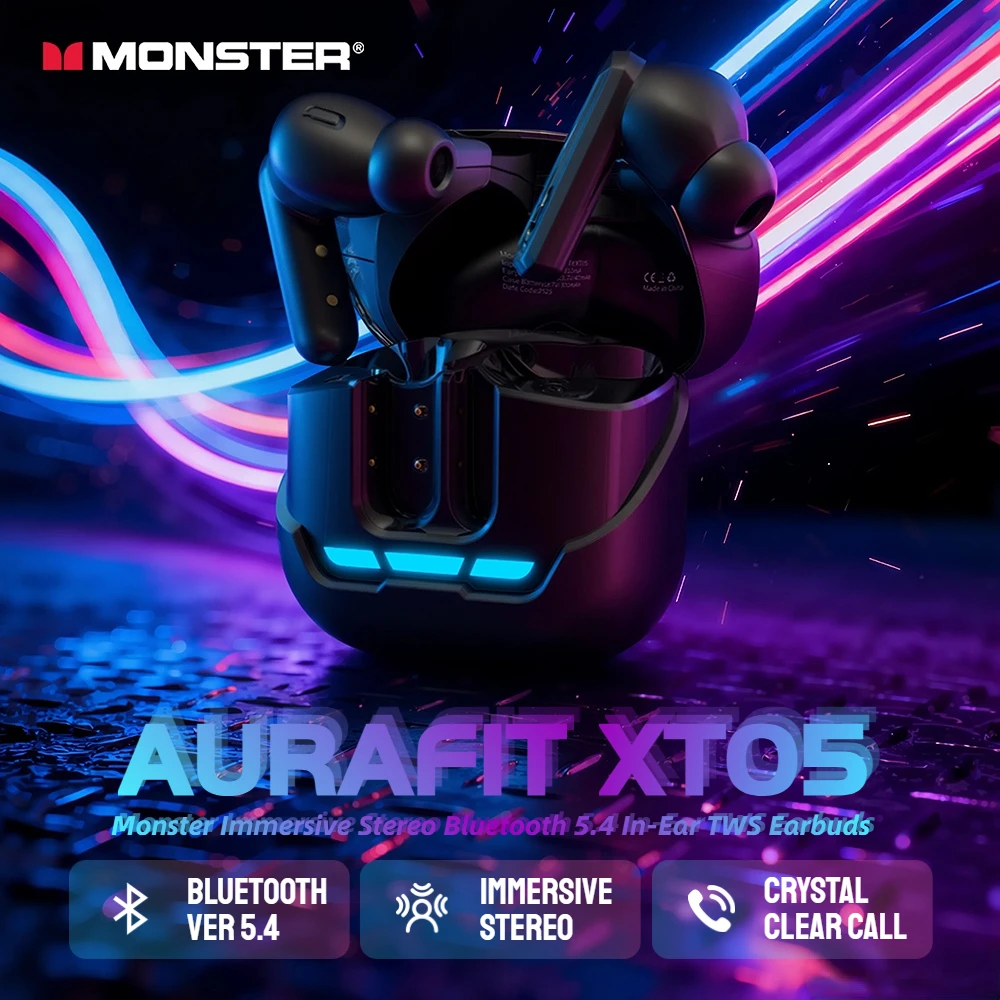 Monster XT05 Drahtlose Bluetooth 5.4 Kopfhörer In Ear TWS Drahtlose Ohrhörer Sport Bluetooth Kopfhörer für iPhone Samsung Xiaomi Image