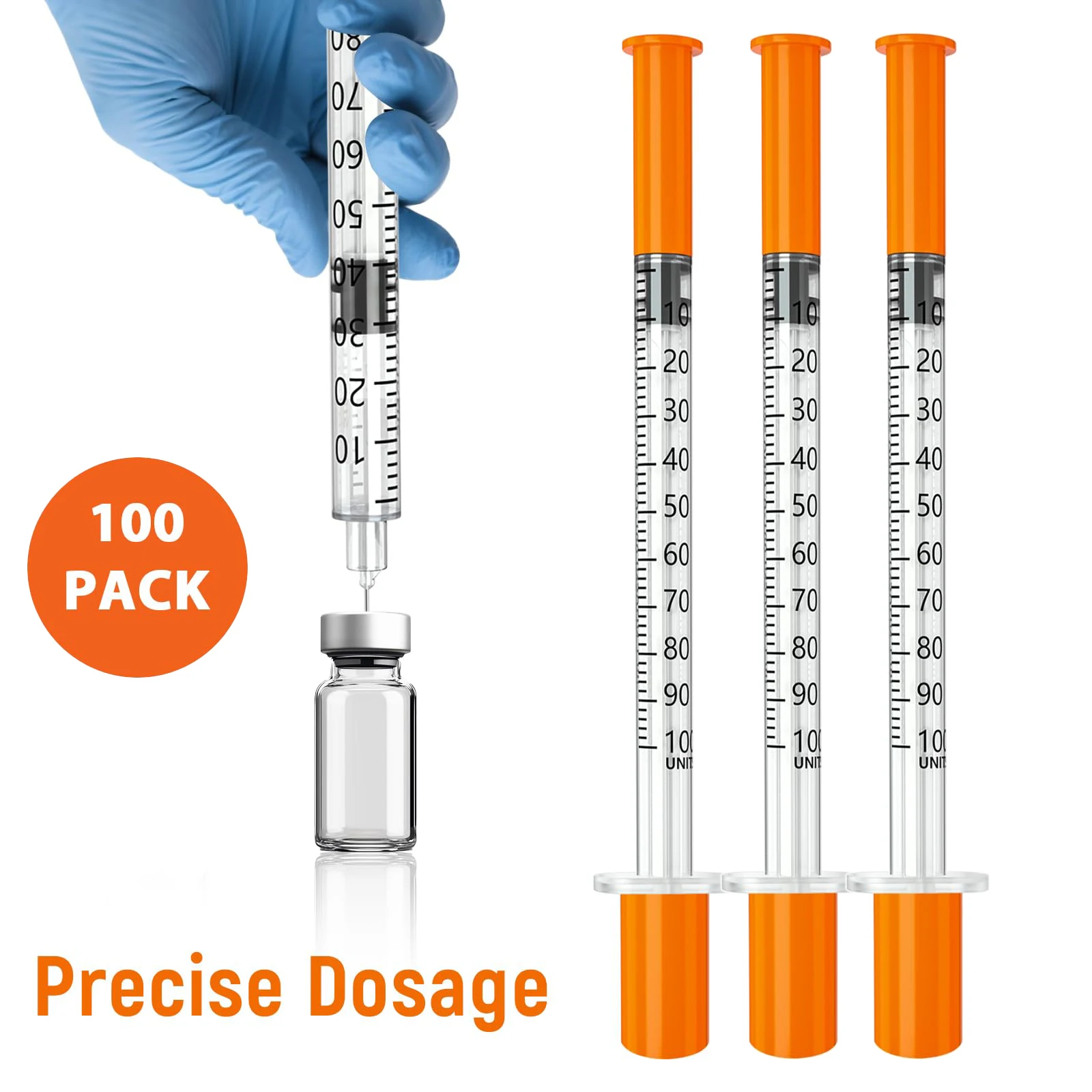 1 ml sterile Insulatenspritze mit 29 G 13 mm Nadel, einzeln verpackt für Labor-Messwerkzeug, Haustierfütterung, 100 Stück/Karton Image