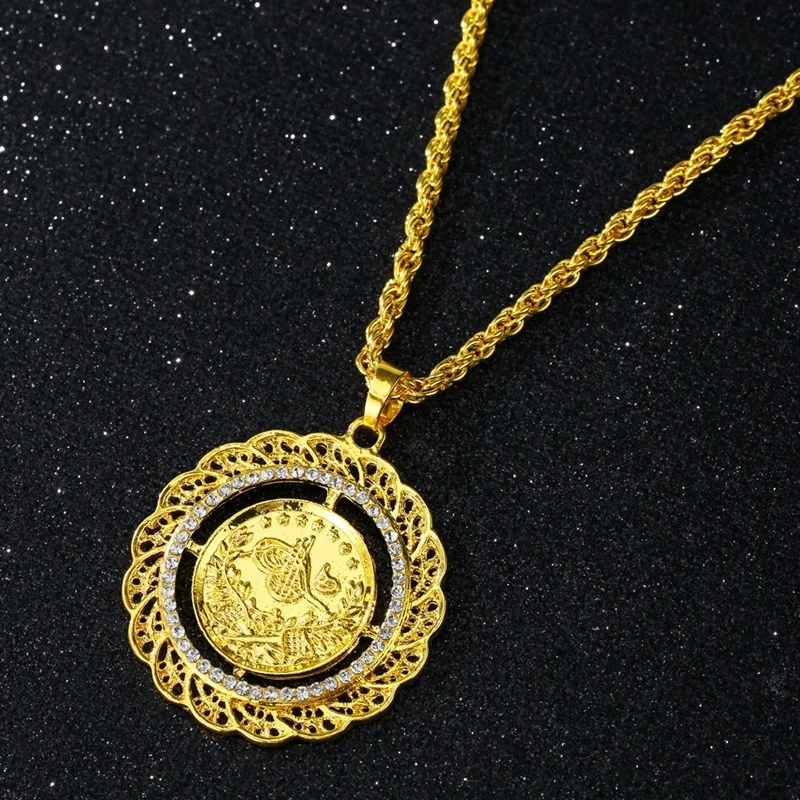 Collier avec pendentif rond Rune islamique pour femmes, chaîne de cou avec pendentif creux en cristal turc du moyen-orient, accessoires pour femmes