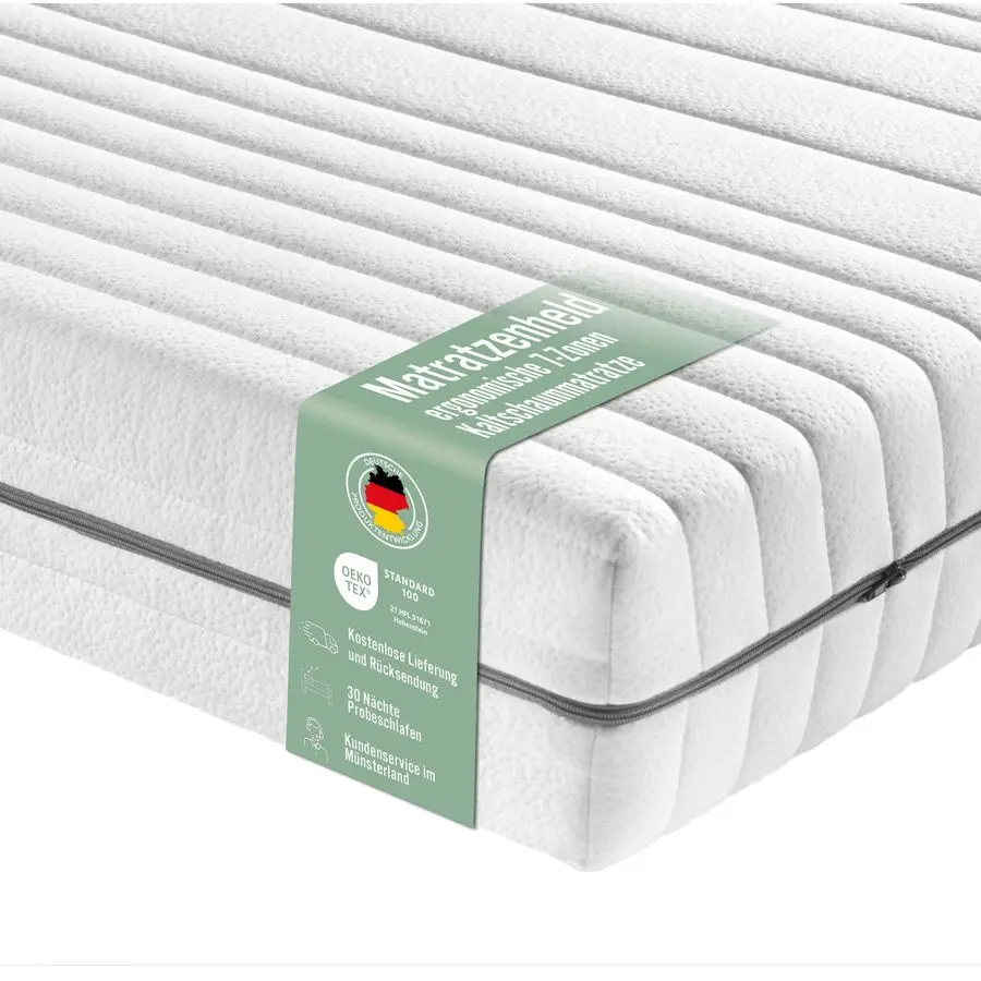 Wellness-Matratze, ergonomisch, 7 Zonen-Kalschaum-Matratze, Härte 5, H5, ab 120 kg, OekoTex-zertifiziert, Höhe 18 cm, 90 x 200 cm