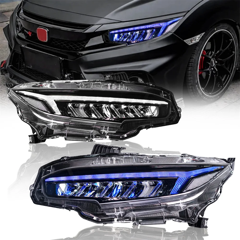 SINDAR 1 Paio di Fari RGB per Honda Civic 10a Generazione 2016-2021, Sedan Hatchback Type-R Serie FK FC, Gruppo Fari Anteriori RGB