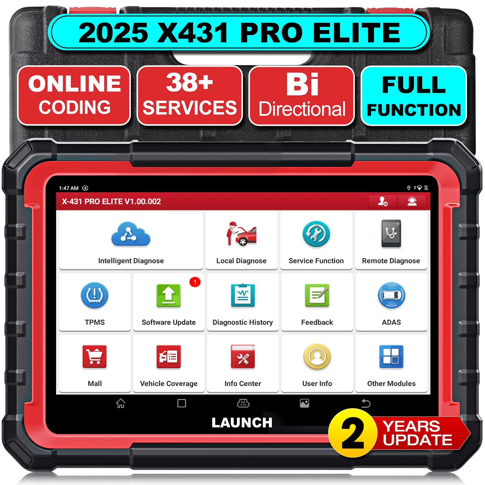 LAUNCH X431 PRO ELITE Strumenti diagnostici per auto Auto OBD OBD2 Scanner CAN FD/DOIP Codifica ECU Controllo bidirezionale 31+ Reset