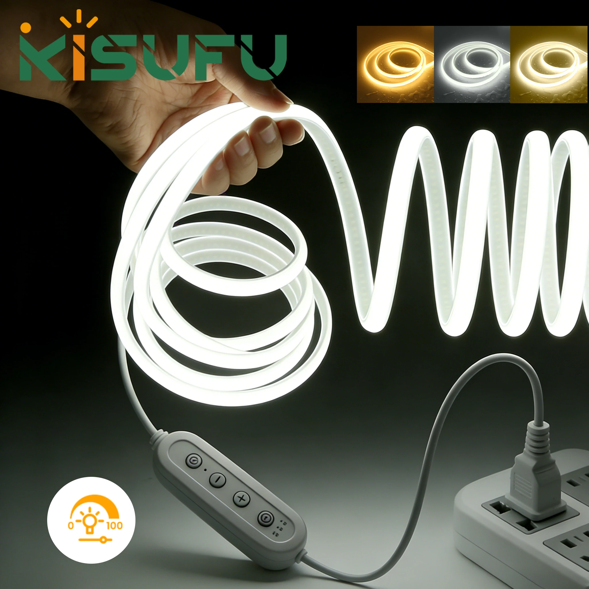 Striscia al neon LED COB dimmerabile AC 220V con dimmer/interruttore/spina timer 288 LED/M Illuminazione lineare impermeabile bianca calda 1M-35M