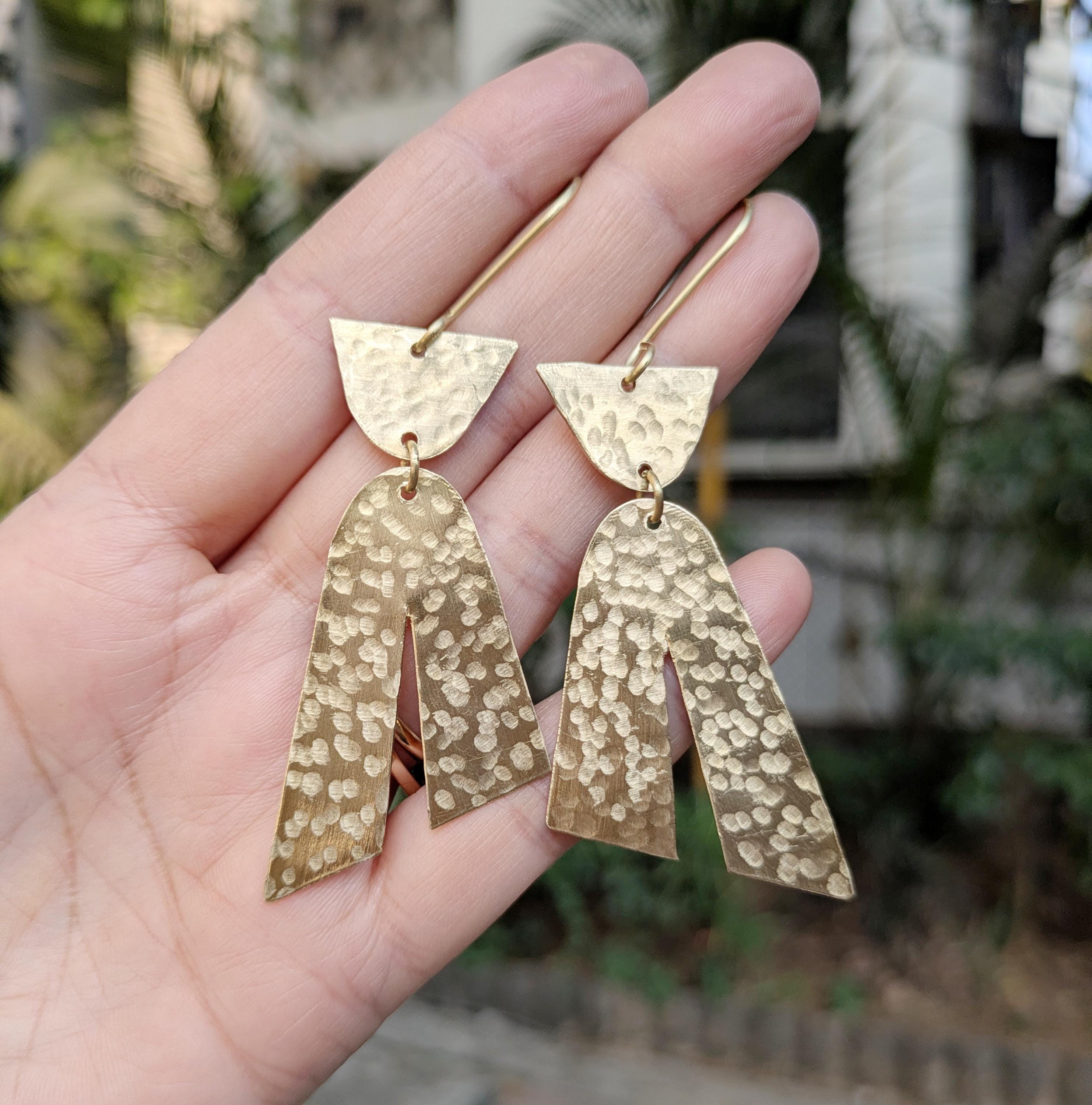 Orecchini astratti, orecchini pendenti in oro, regalo per donna, orecchini per donna, regalo di gioielli unici per lei, orecchini pendenti, orecchini