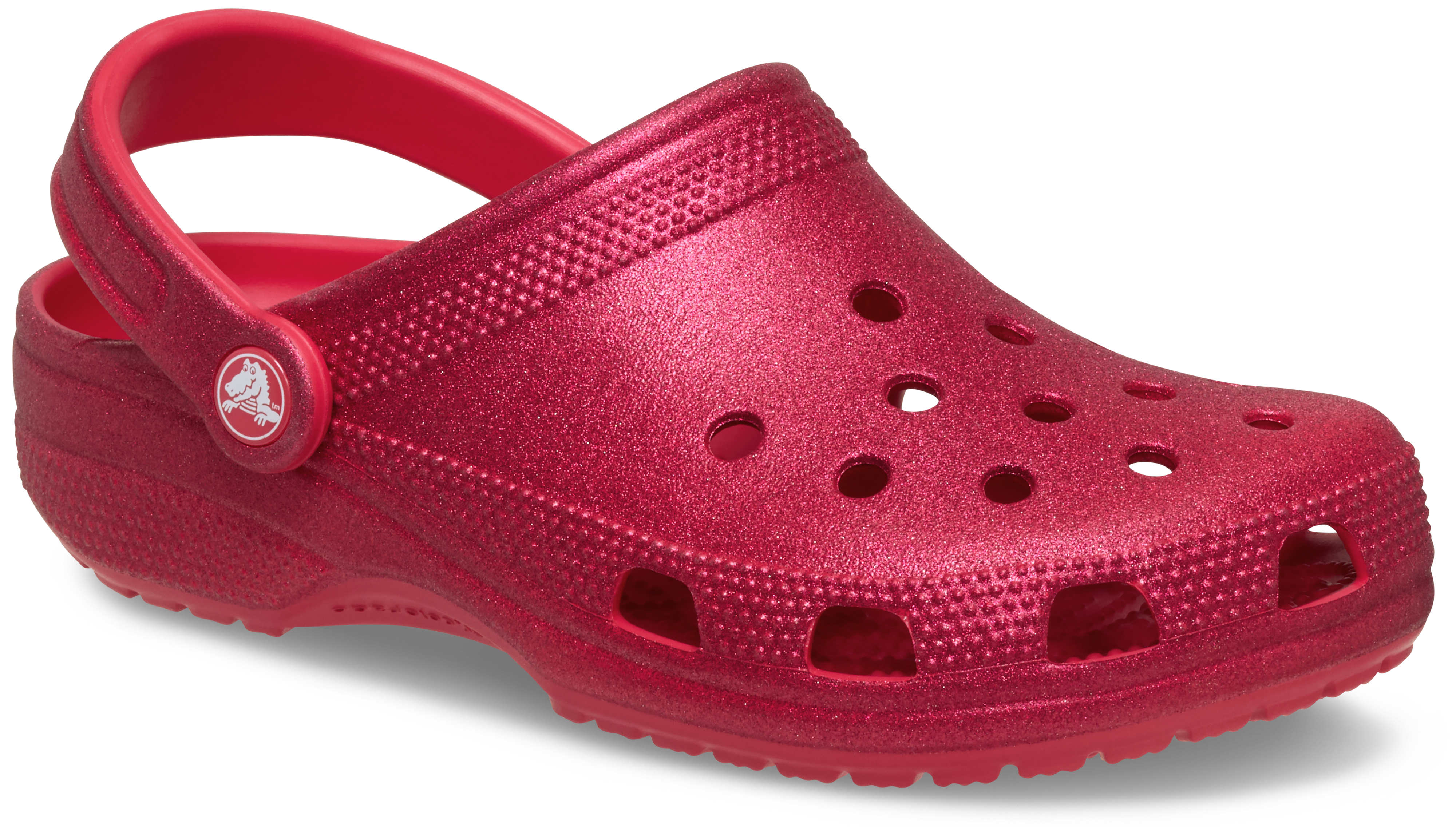 Hausschuh CROCS "Classic Glitter Clog, Badesandale", Damen, Gr. 42, himbeere, digital raspberry, Croslite™, Glitzer, Schuhe Hausschuh, Sommerschuh, Schlappen, Schlupfschuh mit Glitzer verziert
