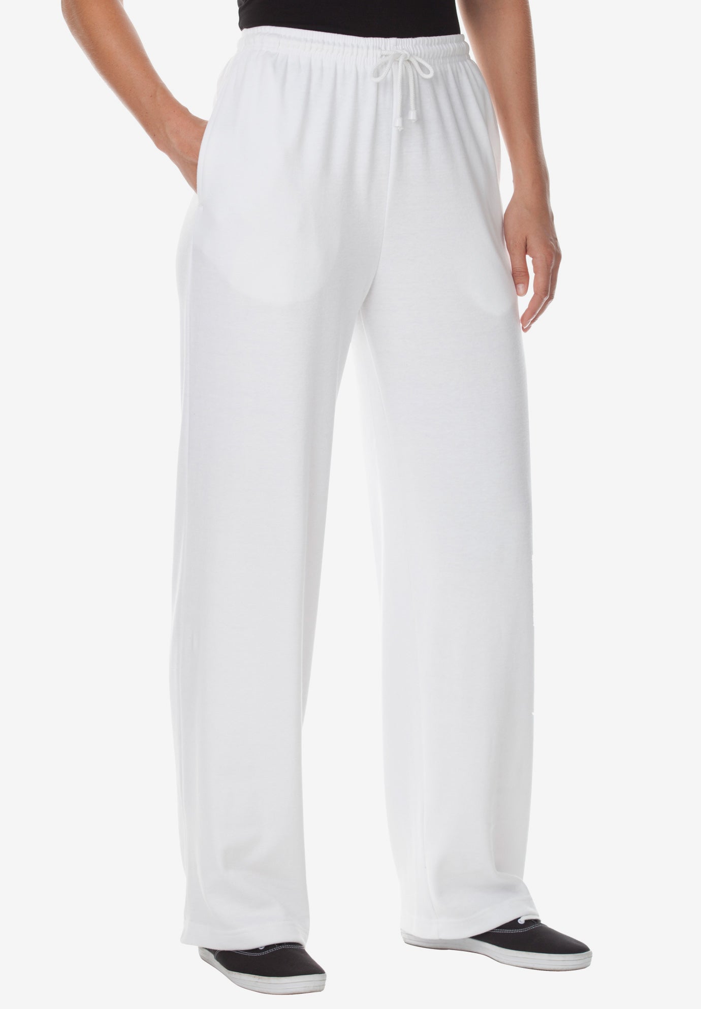 Plus Size Women's Sport Knit Straight-Leg Pull-On Pants by Woman Within in White (Size 1X)