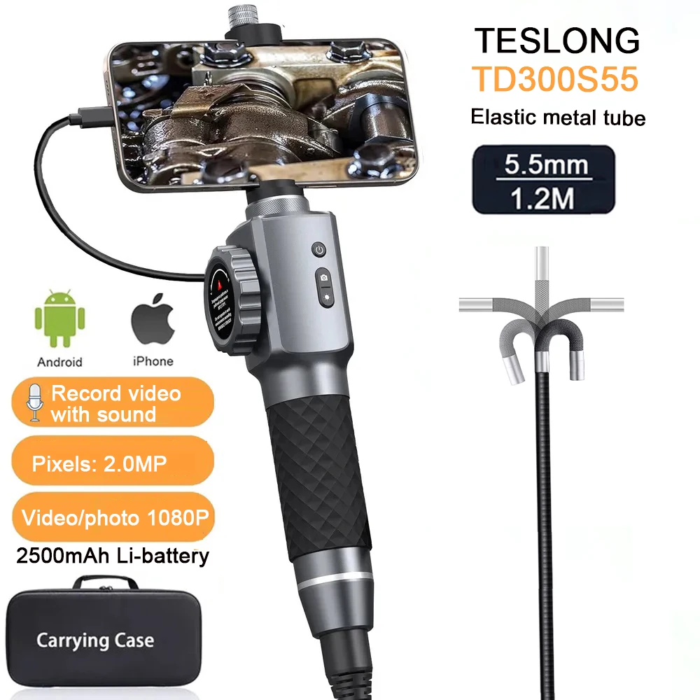 TESLONG 6,2 mm/5,5 mm Objektiv Zweiwege 210 ° Gelenkende Endoskopkamera für Android Ios 2.0MP Endoskop Videoaufzeichnung mit Ton Image