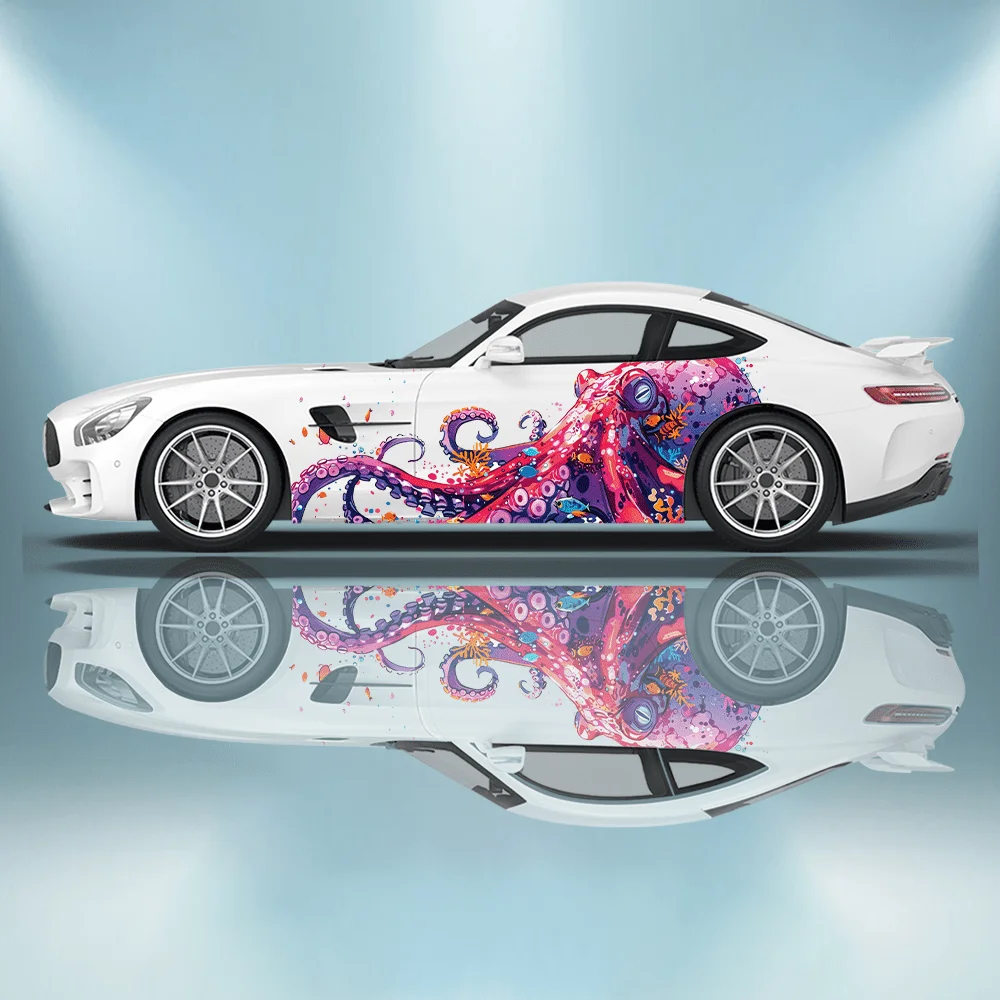 Farbiger großer Oktopus-Auto-Seiten-Vinyl-Aufkleber, selbstklebender PVC-Aufkleber, geeignet für LKWs, SUV, Dekoration, Autozubehör Image