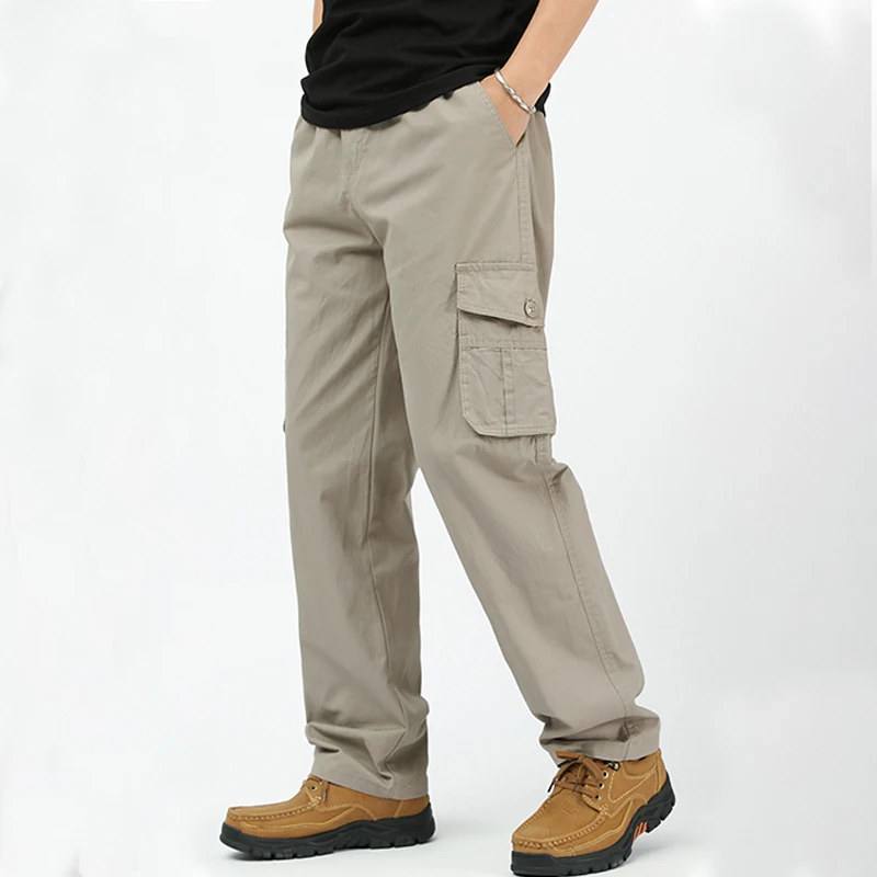 Lose Cargo Hosen Sommer Herren Baumwolle Kordelzug Casual Hosen Overalls Outdoor Sport Jogging Taktische Elastische Taille Arbeit Hosen Image